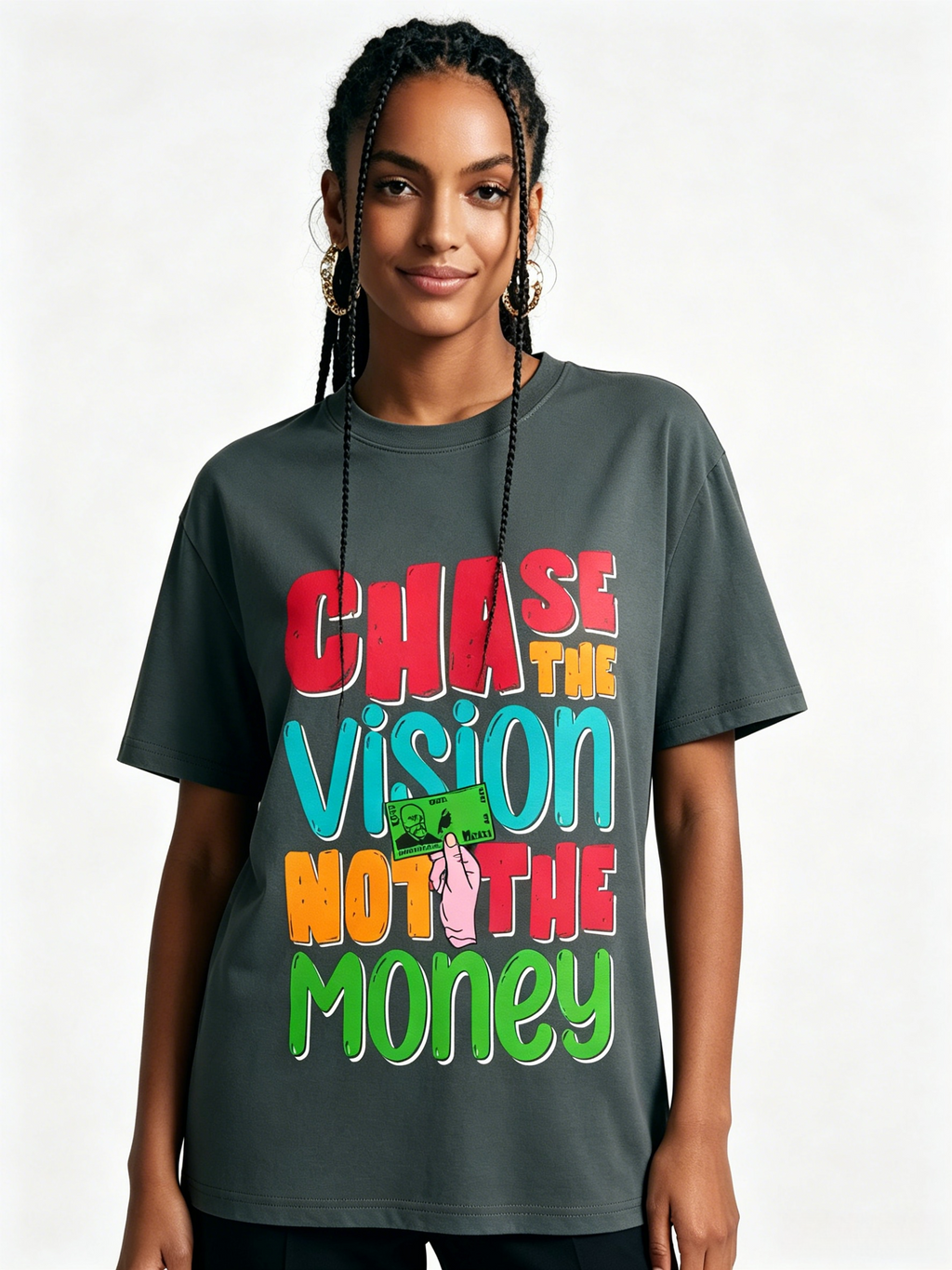 Bold Colorful Motivational Design-180G-“Chase The Vision" Graphic T-Shirt | Hustle Culture Streetwear | Oversized Hip Hop Unisex Tee