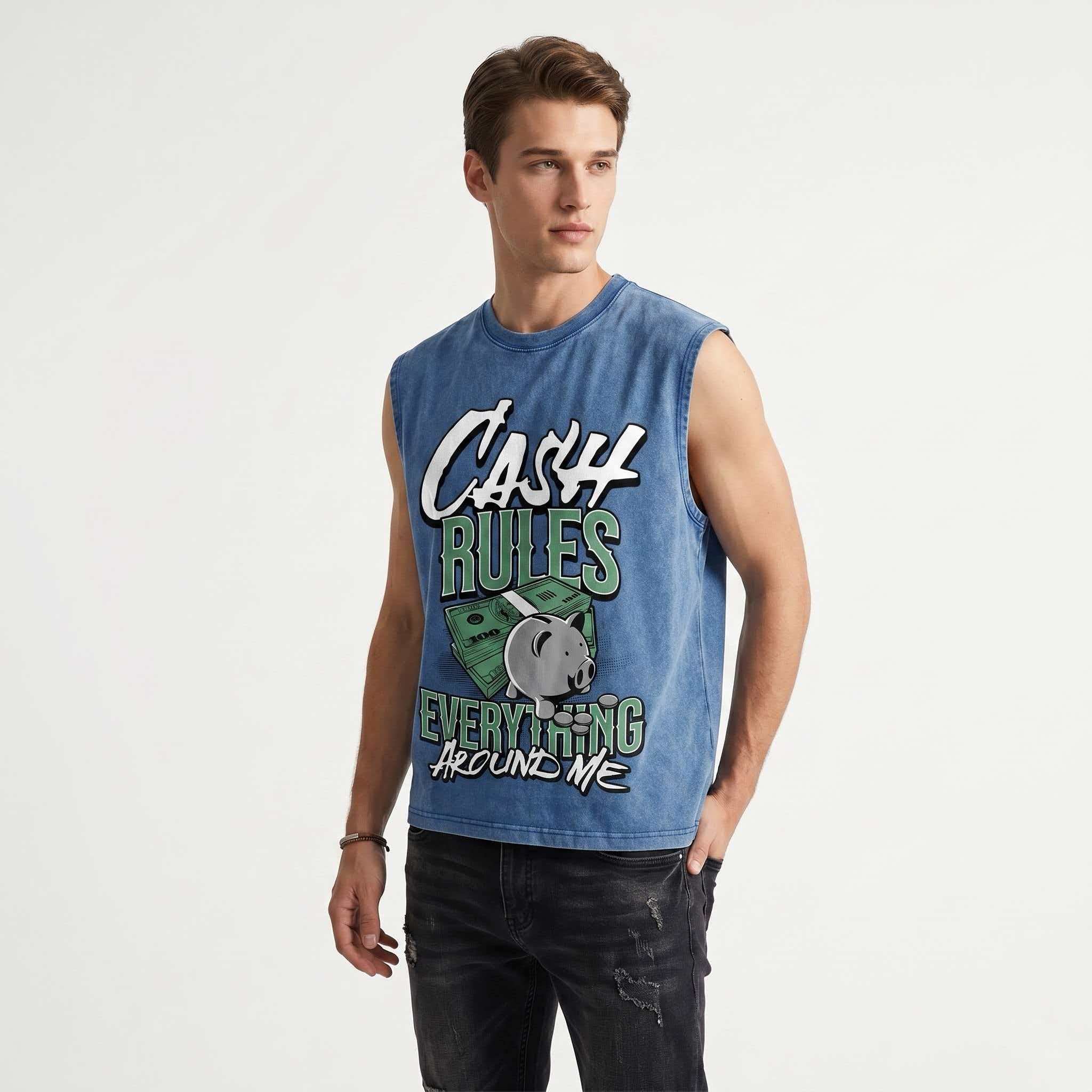 Cash Rules-230G-Graphic Sleeveless Tee | Hustle Culture Streetwear | Y2K Aesthetic Hip Hop Tank Top