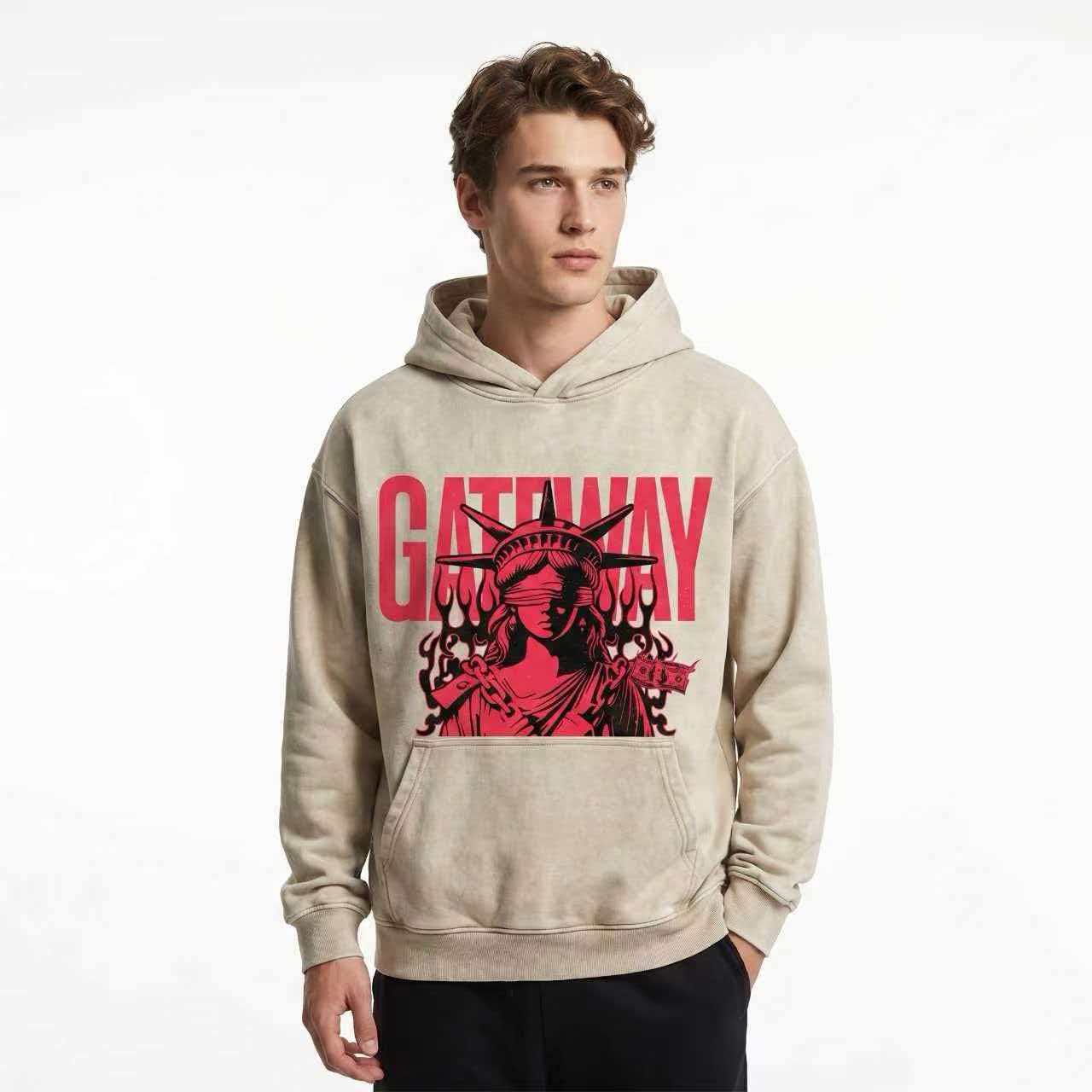 GATEWAY Streetwear Graphic Hoodie | 240G Washed Oversized Sweatshirt