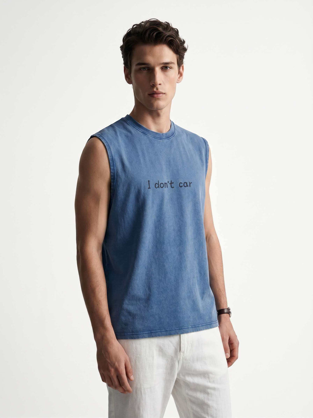 "I Don't Car"-230G- Vintage Washed Sleeveless Tee | Y2K Aesthetic Streetwear | Oversized Hip Hop Tank Top