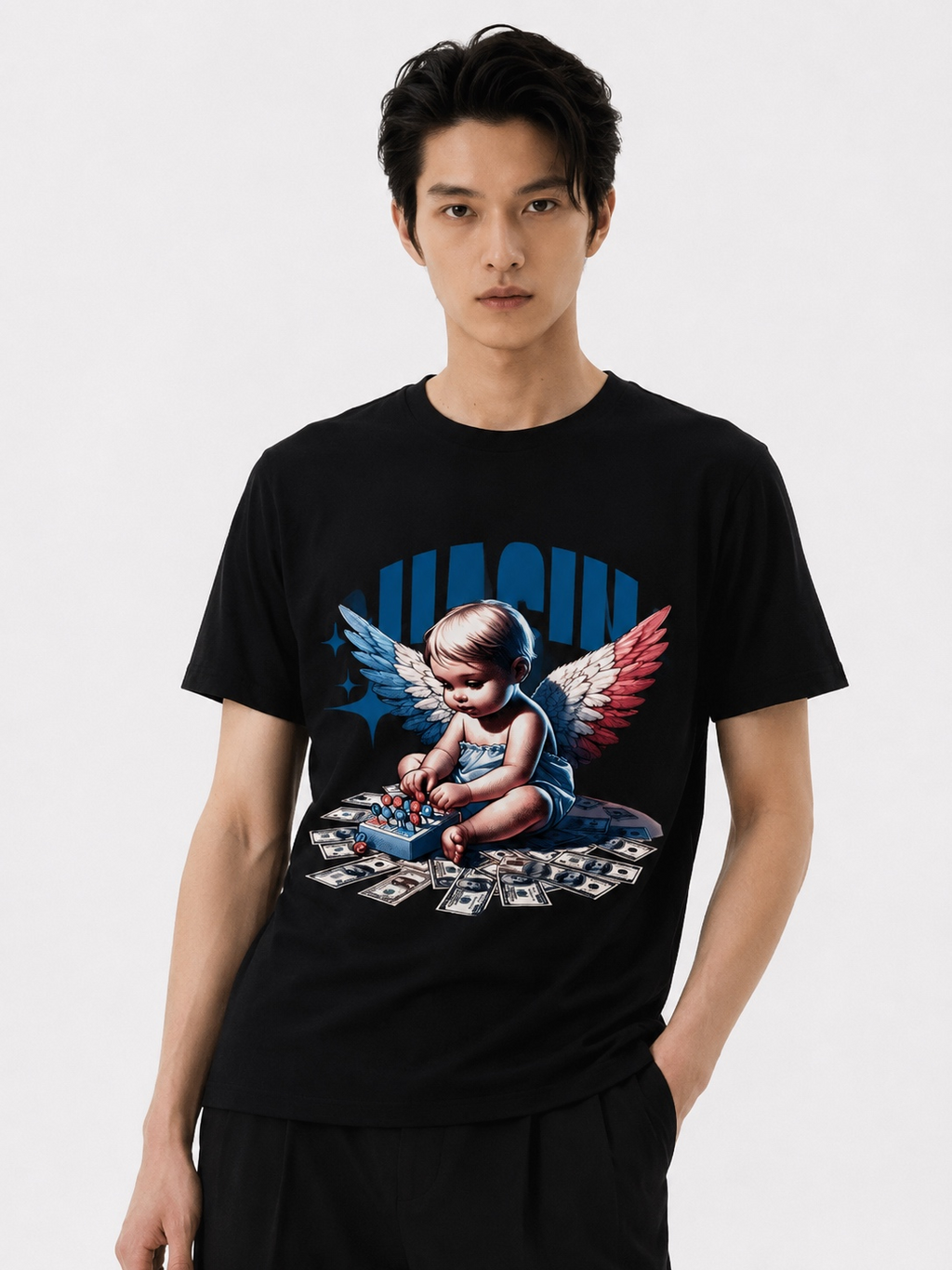 Chasing Paper Dreams-180G-"Money Angel" Graphic T-Shirt | Y2K Aesthetic Hustle Culture Streetwear | Oversized Hip Hop Unisex Tee
