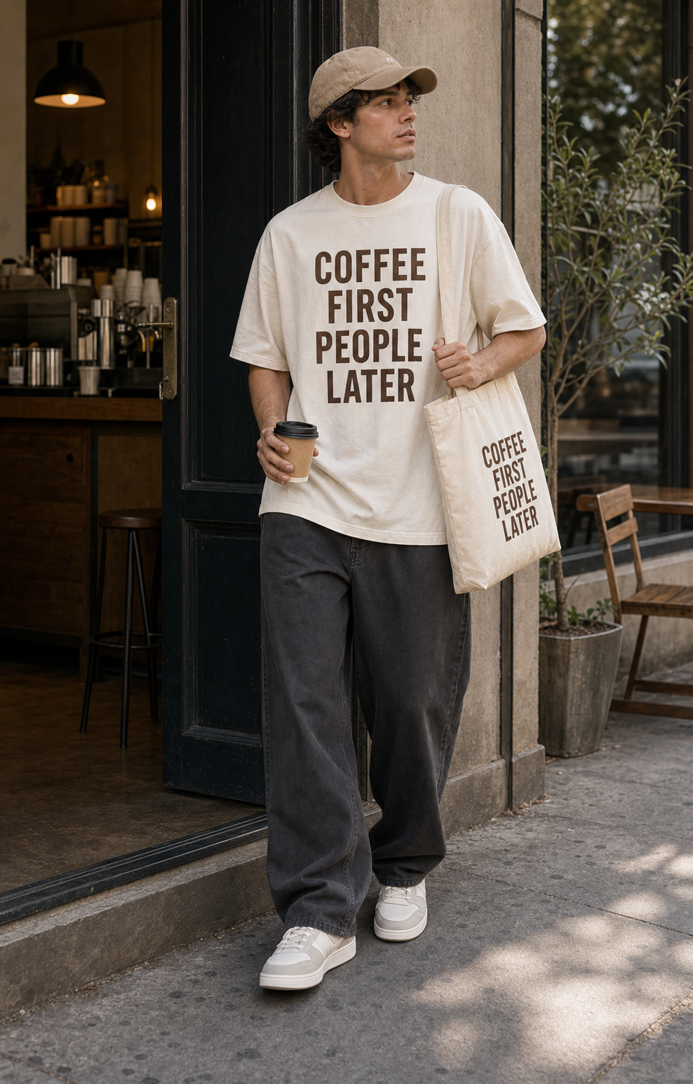 Coffee First People Later alternate full body model look