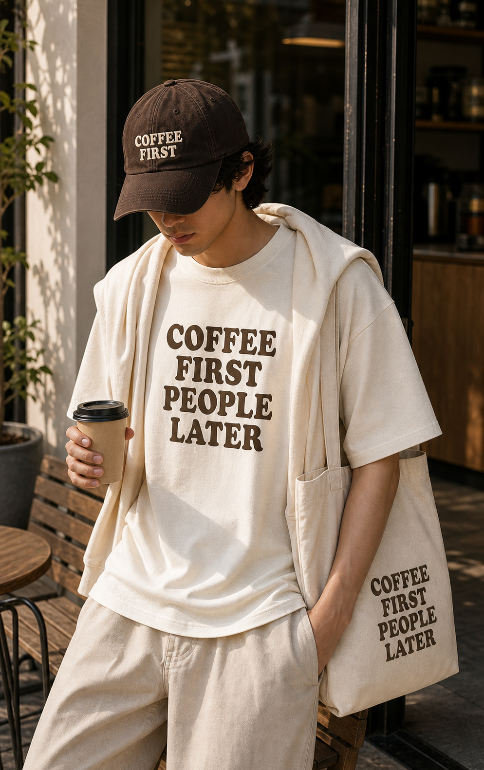 Coffee First People Later model fit image