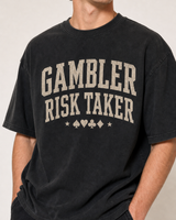 Gambler Risk Taker washed black tee close-up