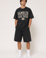 Gambler Risk Taker washed black tee full body