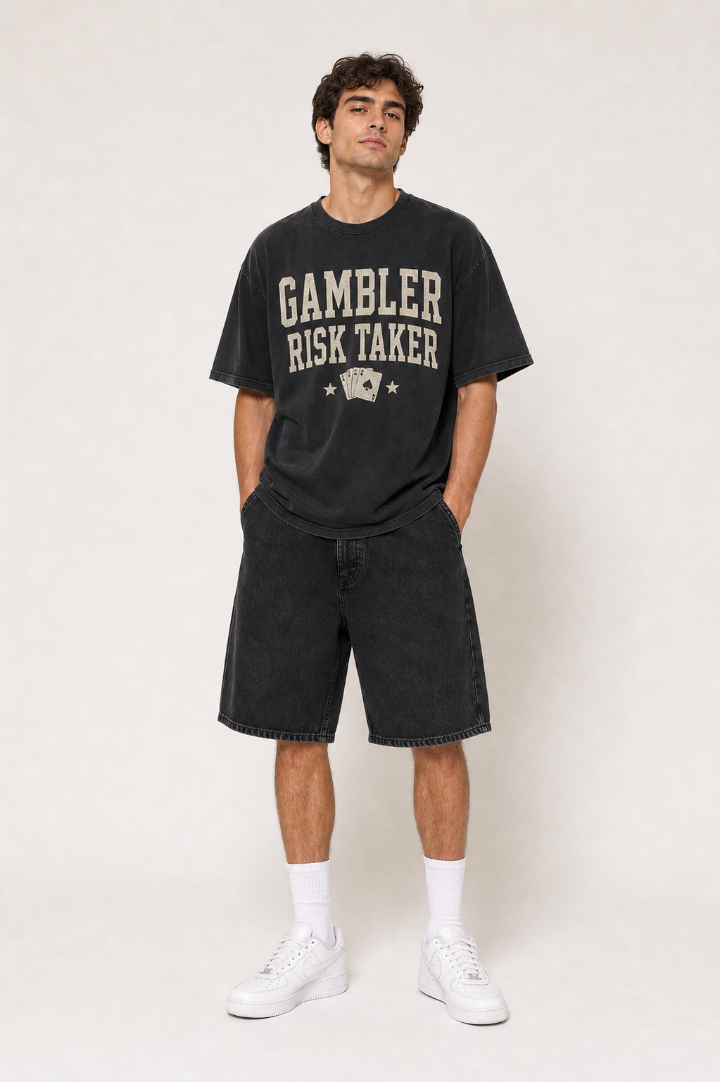 Gambler Risk Taker washed black tee full body