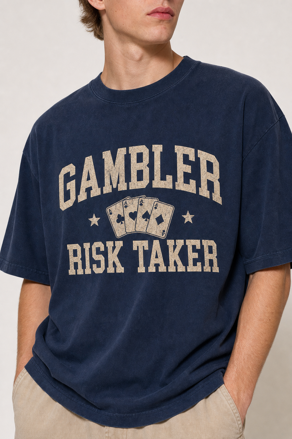 Gambler Risk Taker washed navy tee close-up