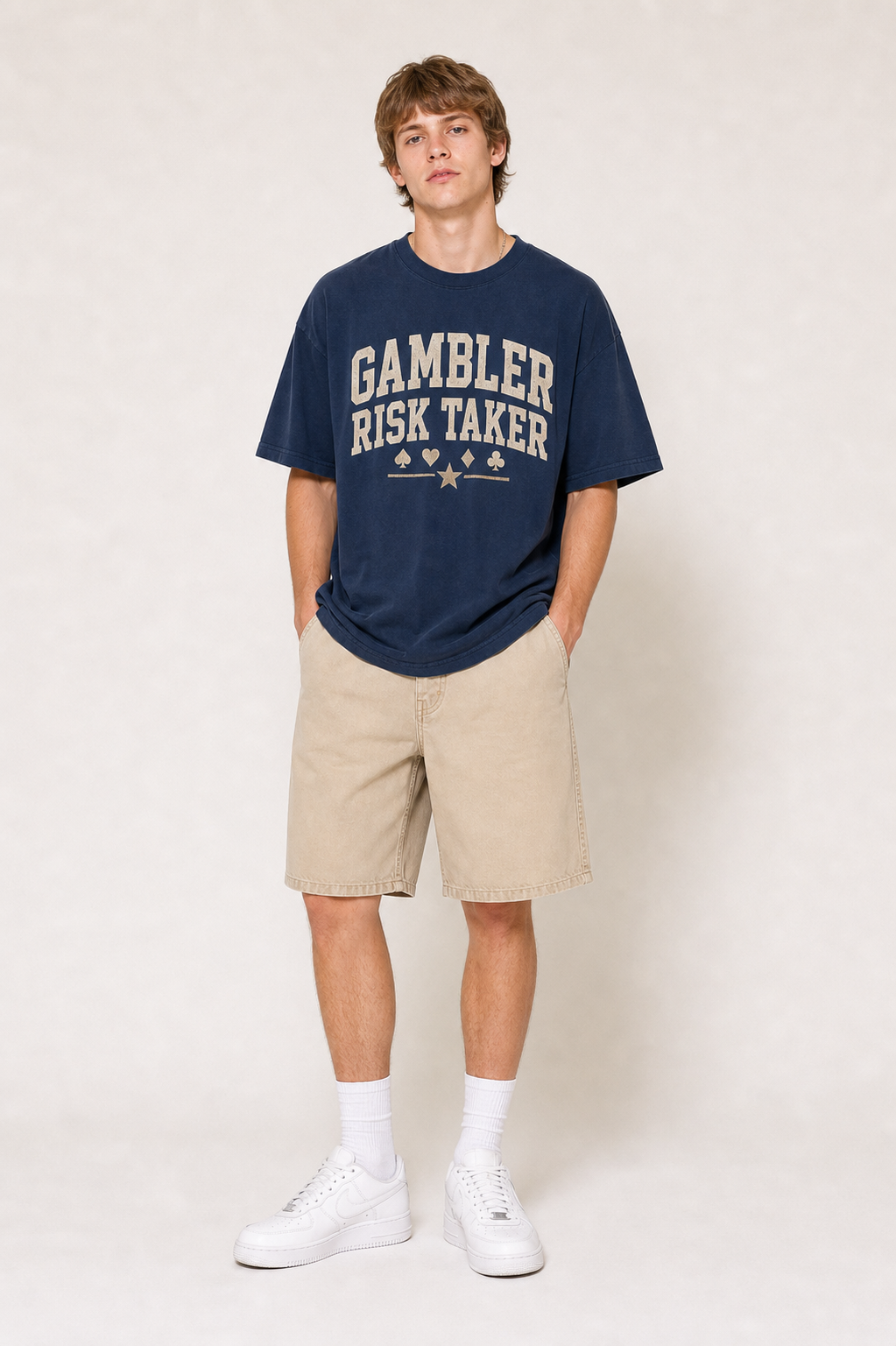 Gambler Risk Taker washed navy tee full body