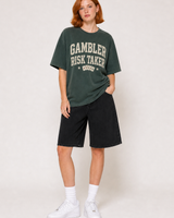 Gambler Risk Taker washed olive tee full body