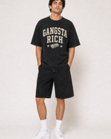 Gangsta Rich washed black tee full body