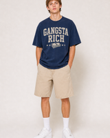 Gangsta Rich washed navy tee full body