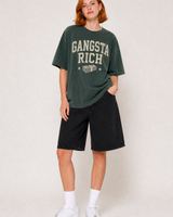 Gangsta Rich washed olive tee full body