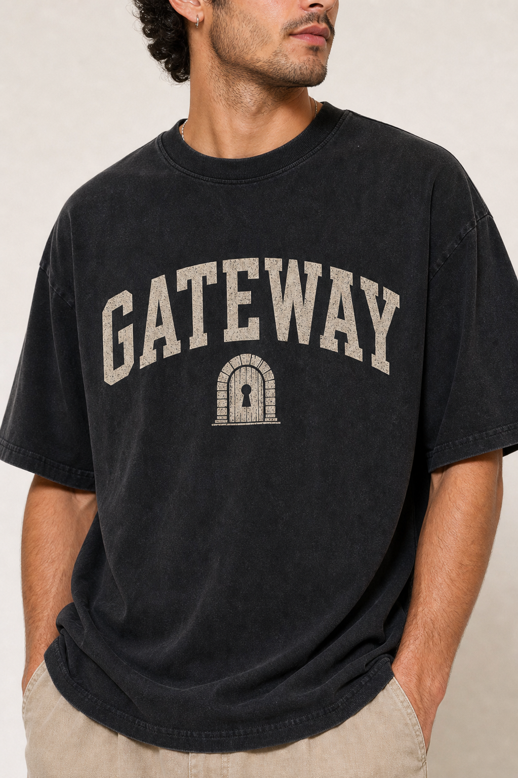 Gateway washed black tee close-up