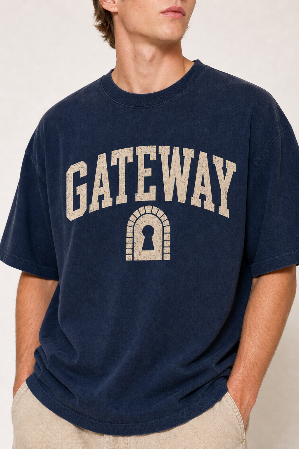 Gateway washed navy tee close-up