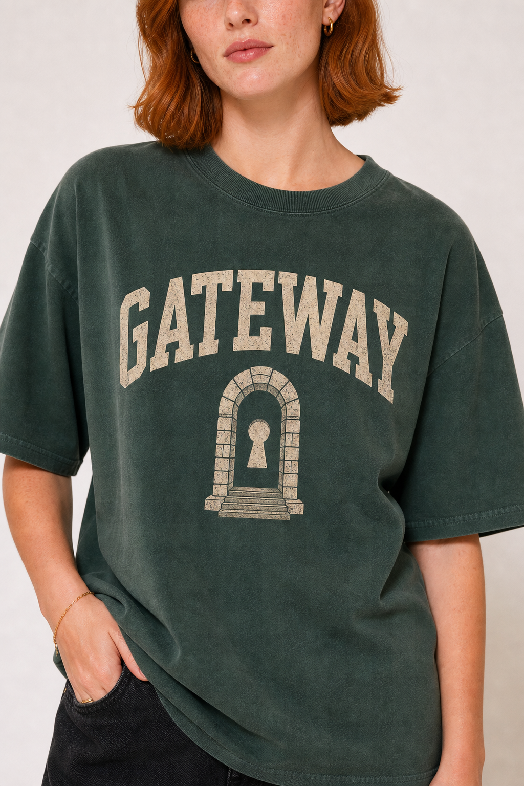 Gateway washed olive tee close-up