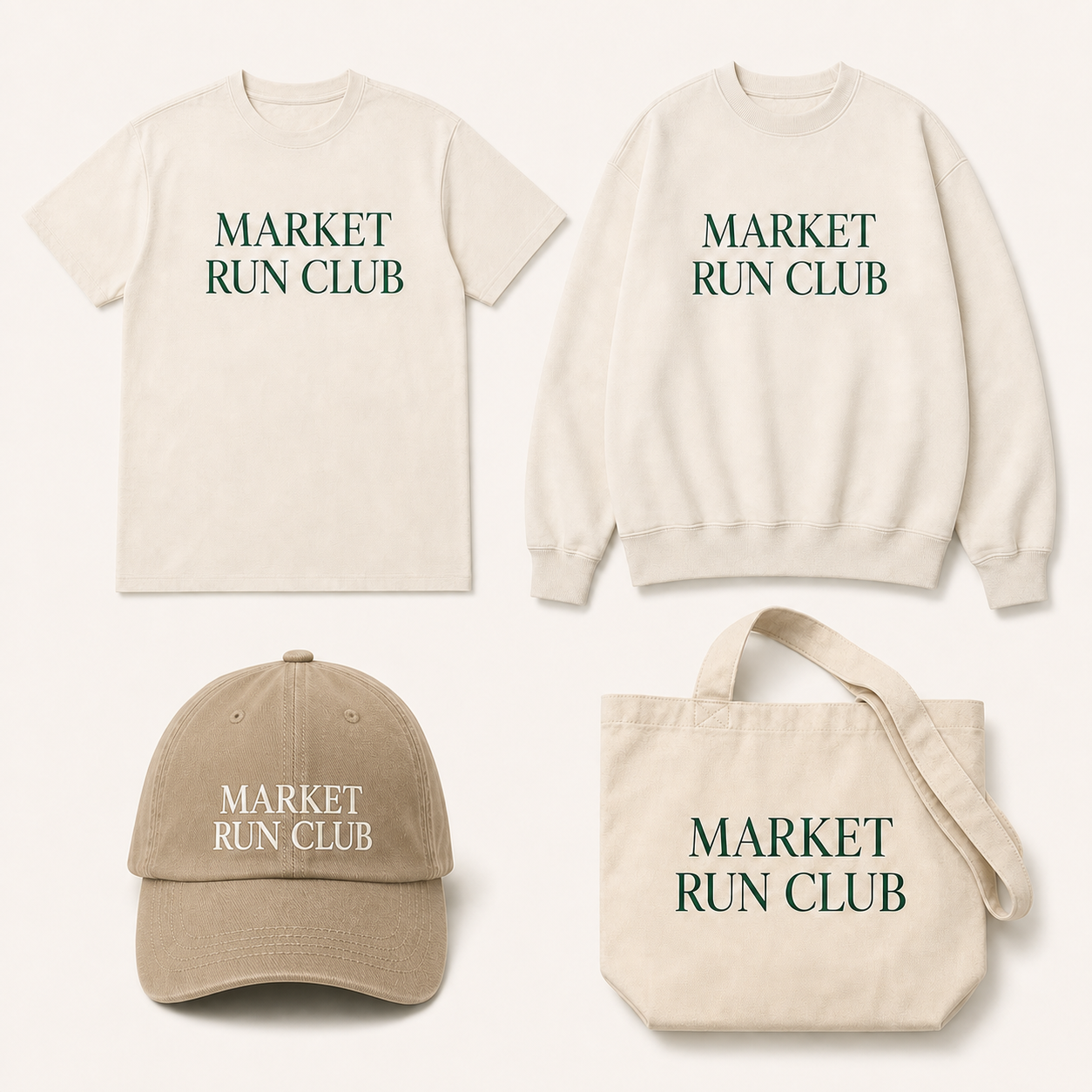 Market Run Club styled product image with khaki cap